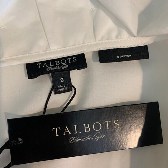Talbots Blouse Womens 8 Cream Stretch Ruffle Frill Poplin Long Sleeve Shirt - Picture 10 of 14